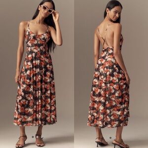 By Anthropologie scoop neck mesh a line midi dress